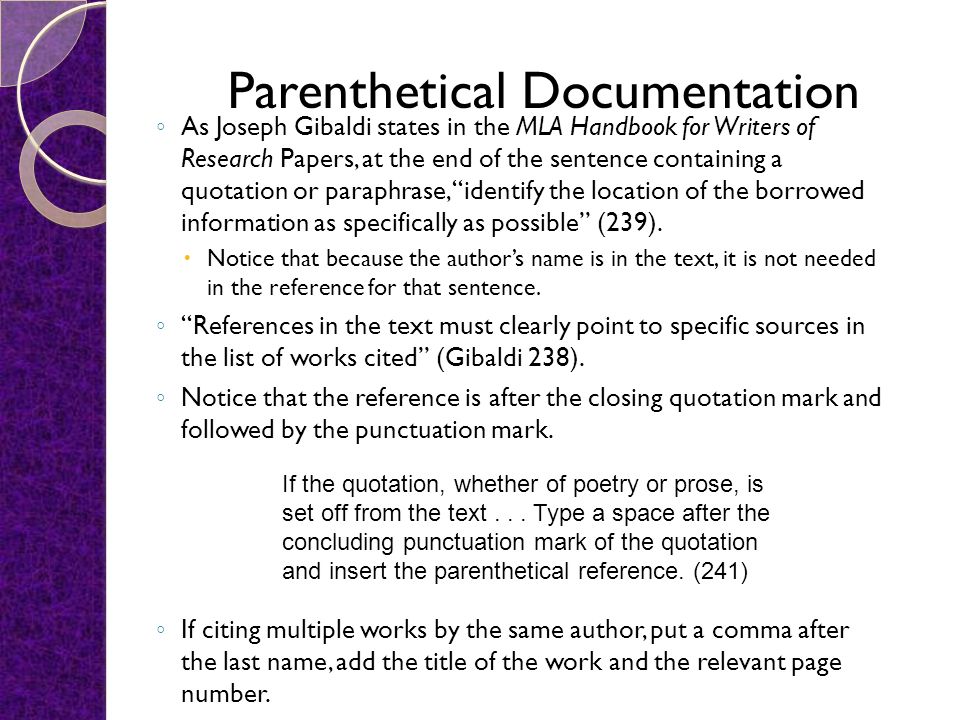 Sample Parenthetical References in MLA Style